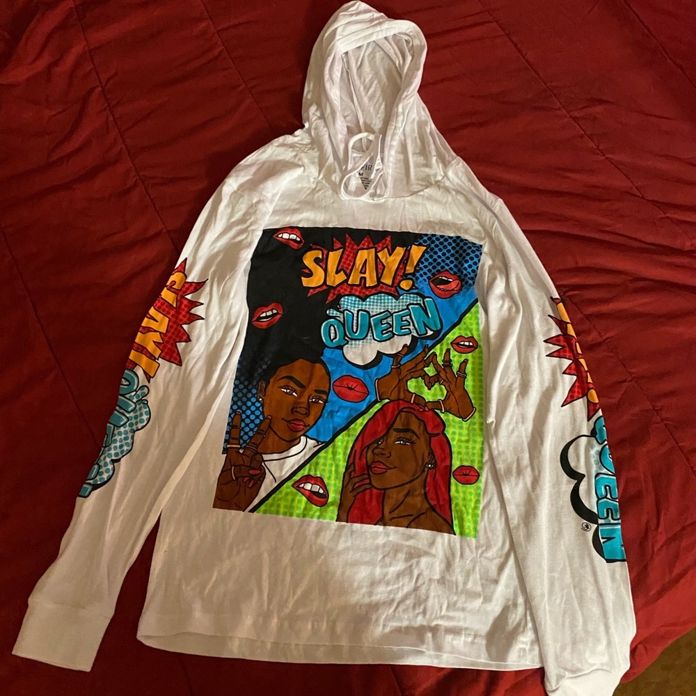 Graphic long sleeve hooded shirt